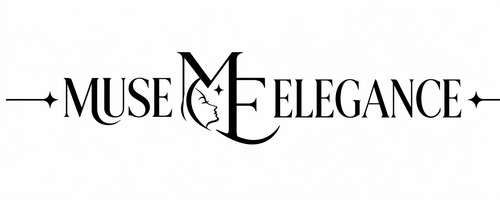 Logo for Muse Elegance with decorative elements on a white background