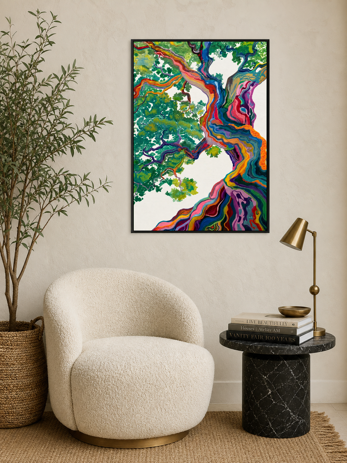 Colorful Abstract Tree Wall Art Print - black framed