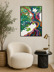 Colorful Abstract Tree Wall Art Print - black framed
