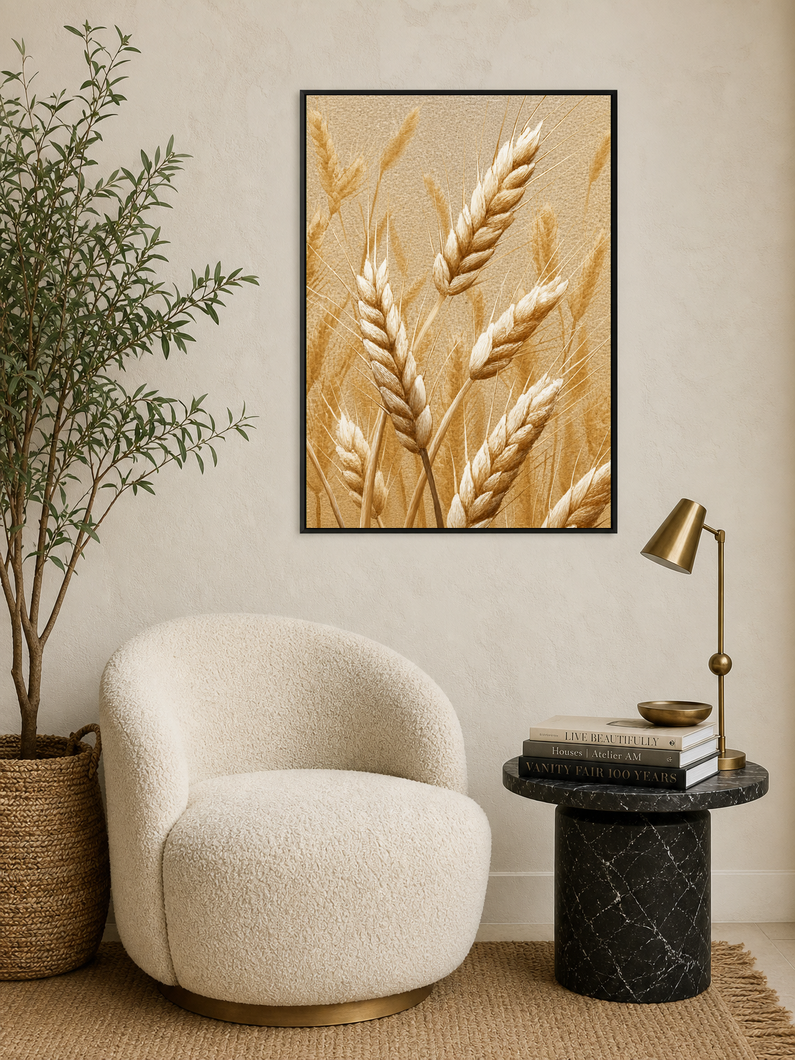 Golden Wheat Field Rustic Wall Art Print - black framed