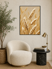 Golden Wheat Field Rustic Wall Art Print - black framed