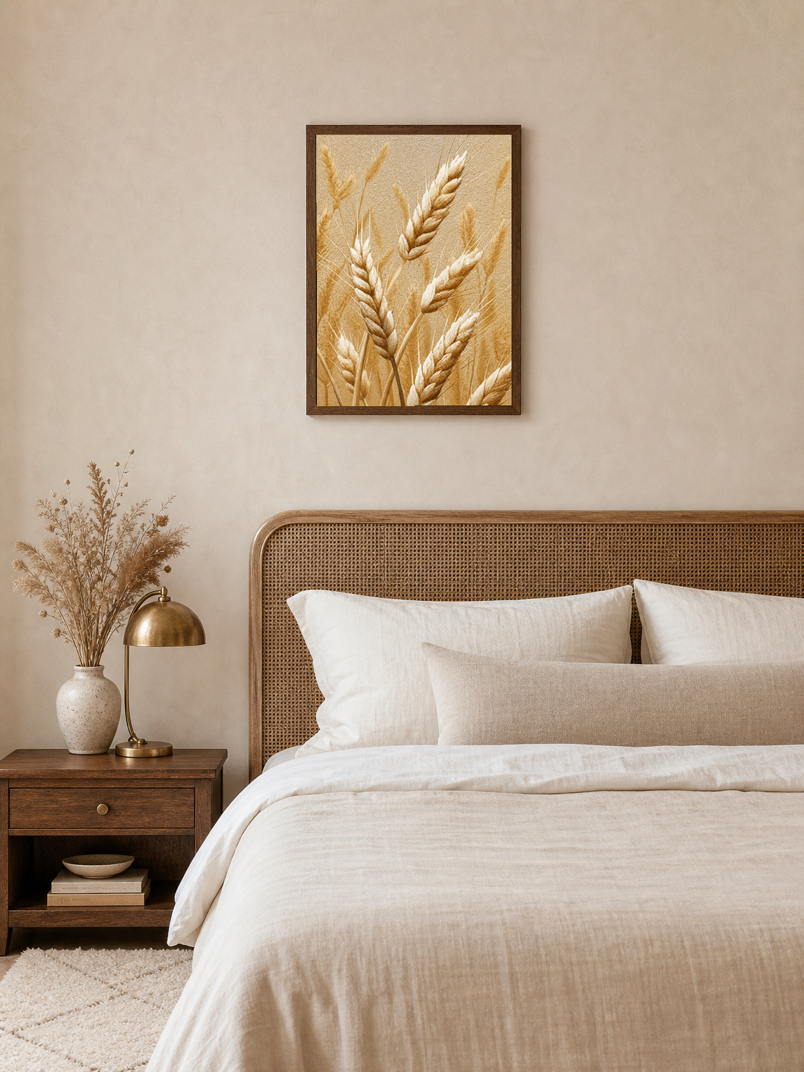 Golden Wheat Field Rustic Wall Art Print - dark wood framed