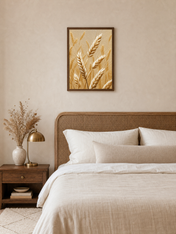 Golden Wheat Field Rustic Wall Art Print - dark wood framed