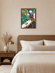 Colorful Abstract Tree Wall Art Print - dark wood framed