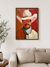 Abstract Cowboy Portrait Wall Art Print - dark wood framed