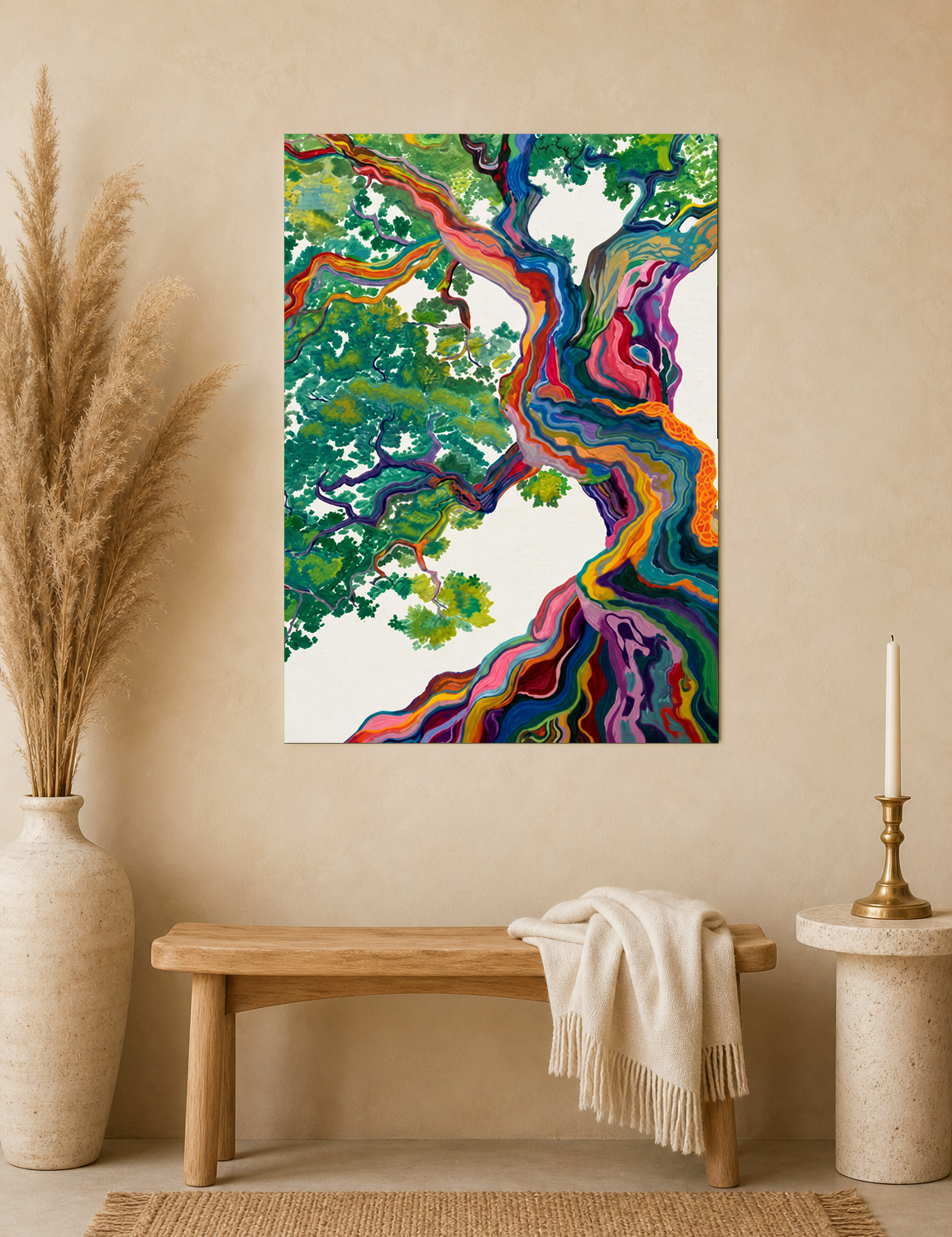 Colorful Abstract Tree Wall Art Print - unframed mockup