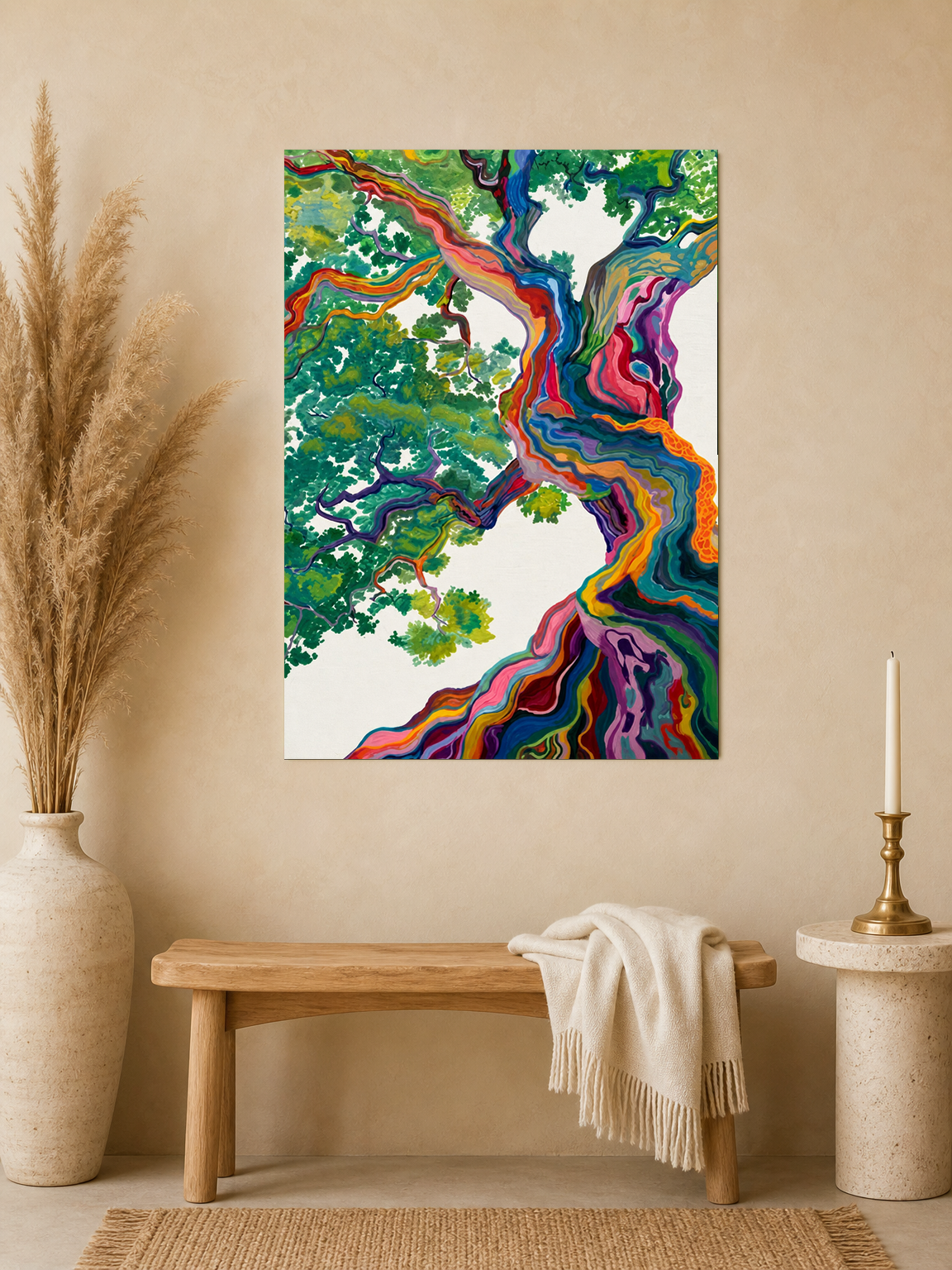 Colorful Abstract Tree Wall Art Print - unframed mockup