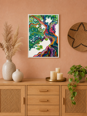 Colorful Abstract Tree Wall Art Print - white framed