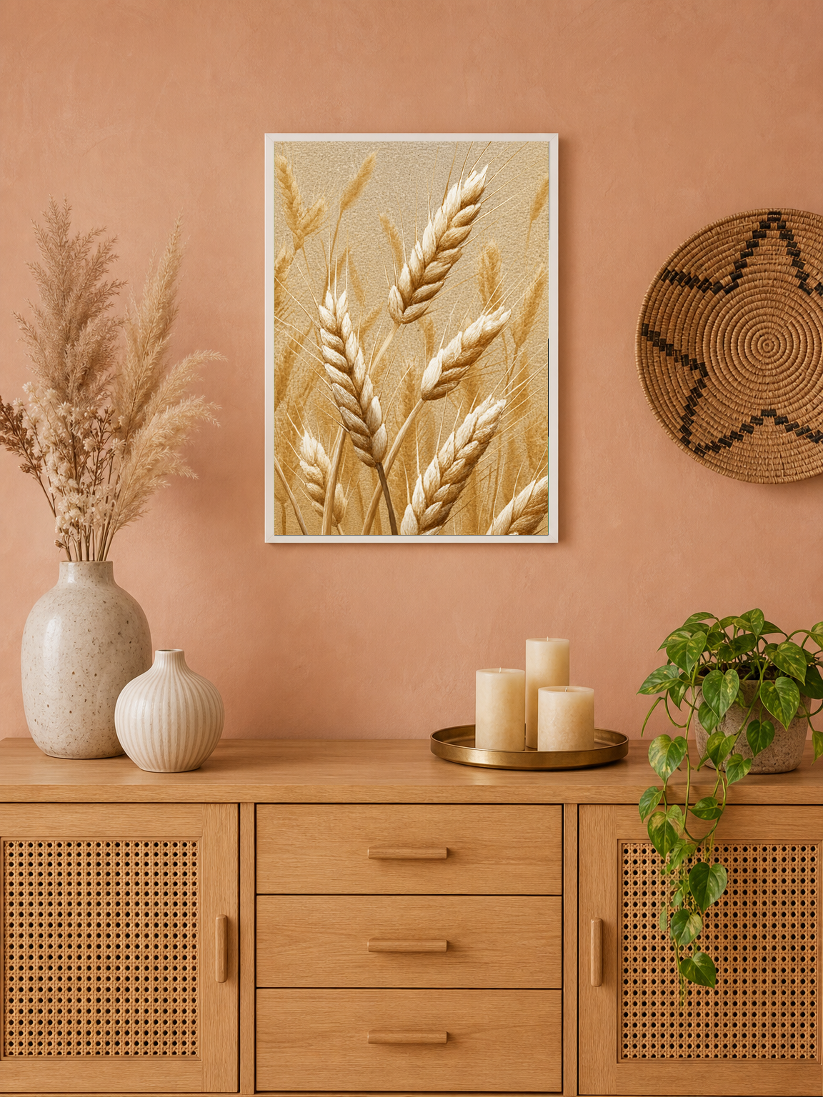 Golden Wheat Field Rustic Wall Art Print - white framed