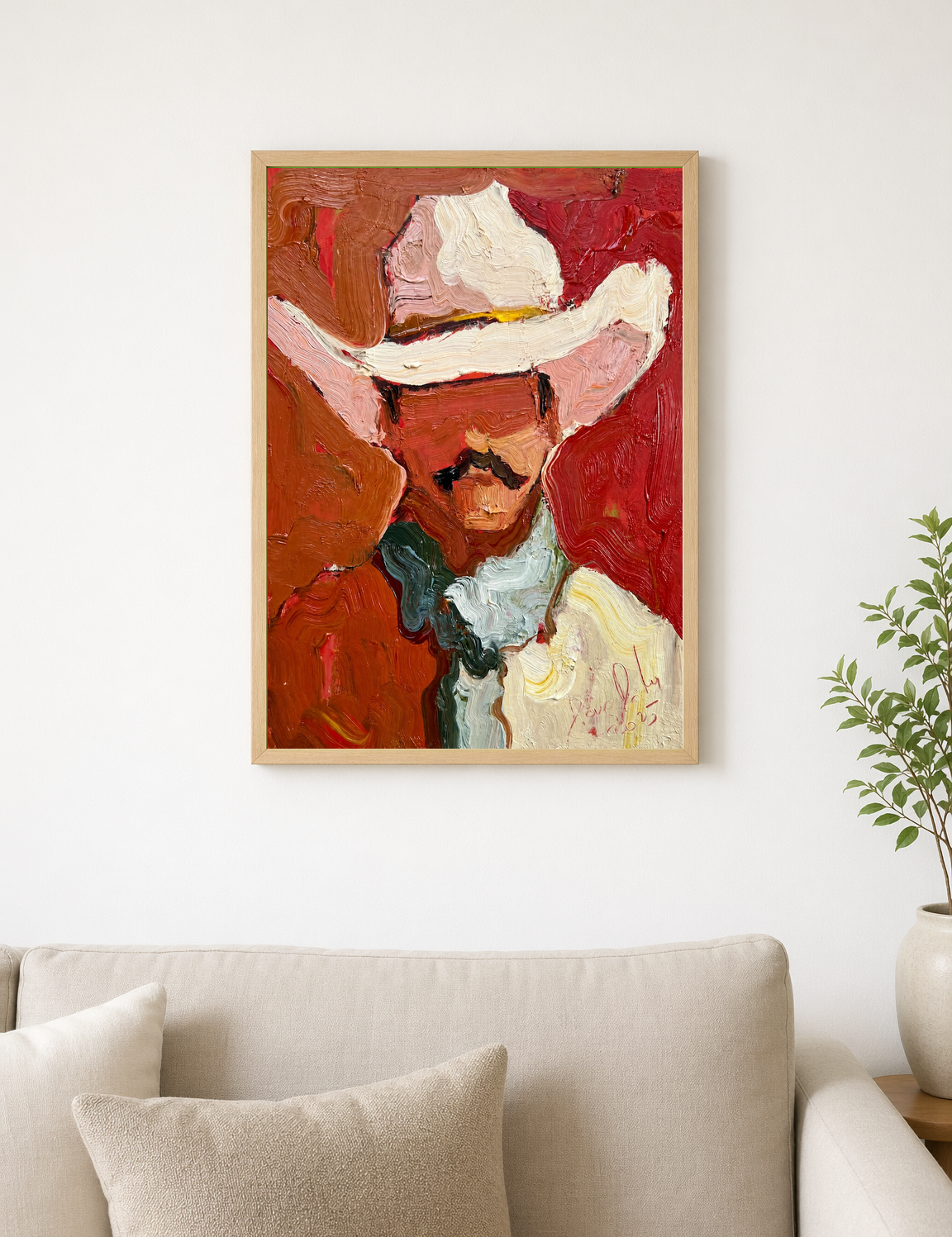 Abstract Cowboy Portrait Wall Art Print - wood framed poster