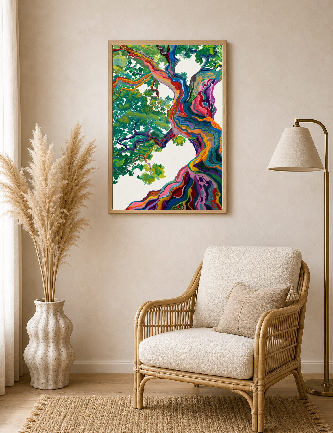 Colorful Abstract Tree Wall Art Print - wood framed poster