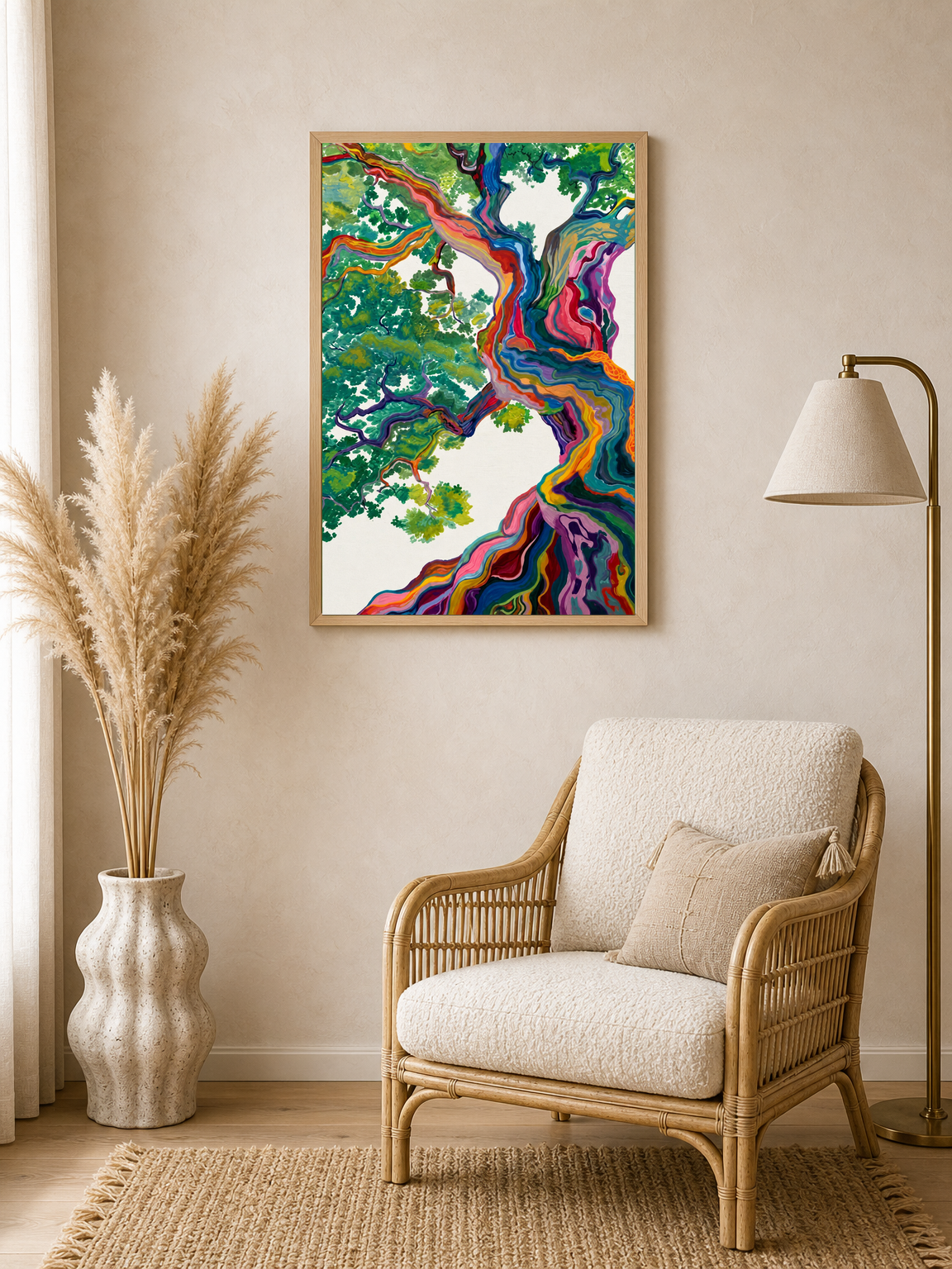 Colorful Abstract Tree Wall Art Print - wood framed poster