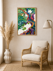 Colorful Abstract Tree Wall Art Print - wood framed poster
