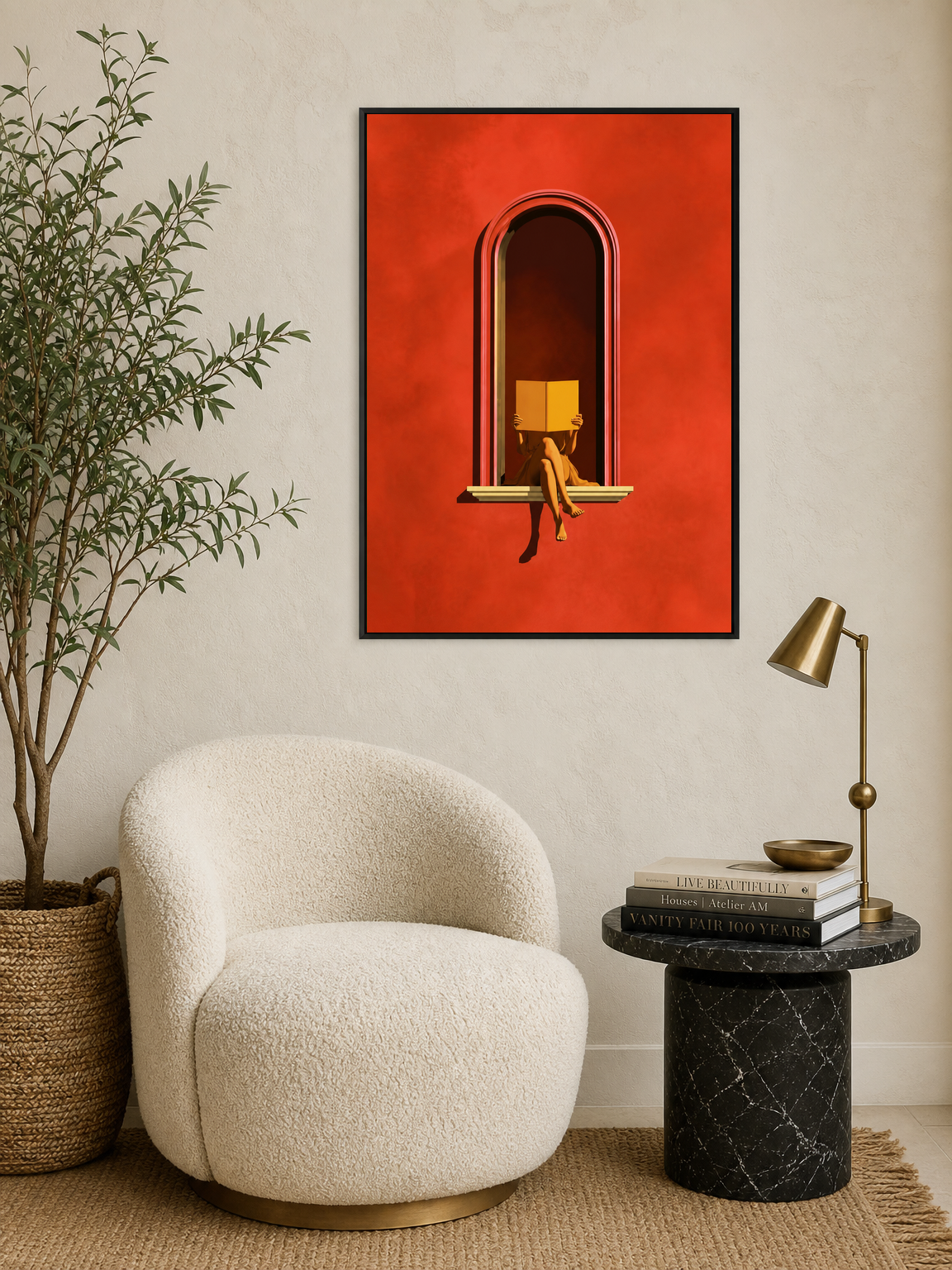 Minimalist Reader in Window Wall Art Print - black framed