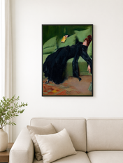 Reclining Woman in Black Dress Wall Art Print - black framed