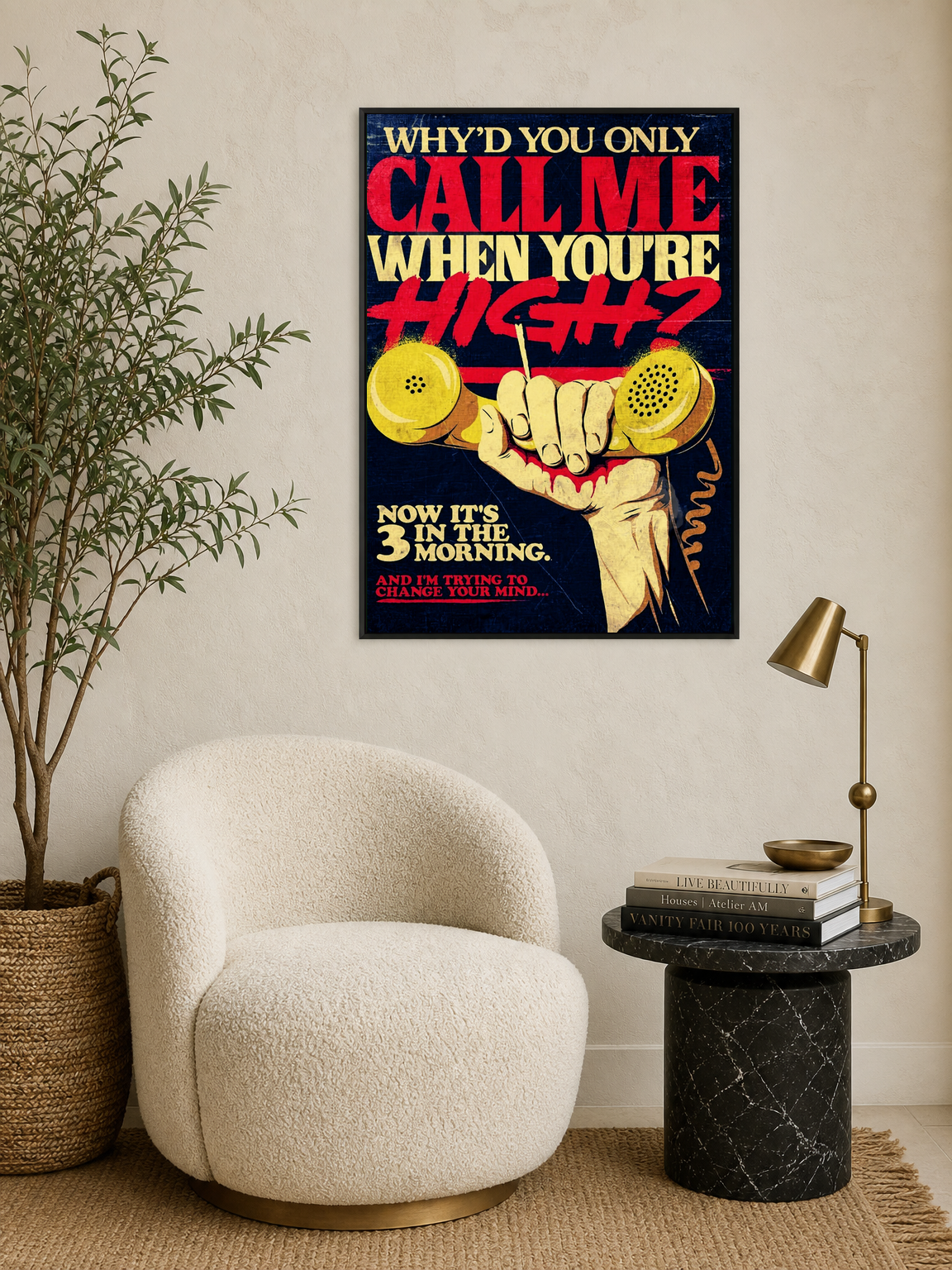 Retro High Contrast Typography Wall Art Print - black framed
