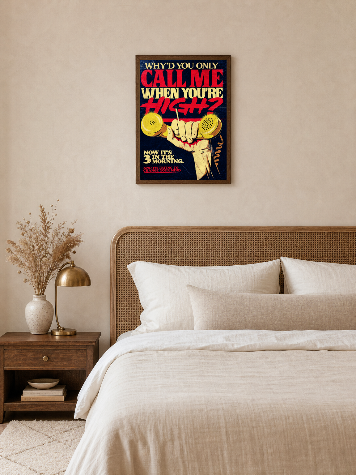 Retro High Contrast Typography Wall Art Print - dark wood framed