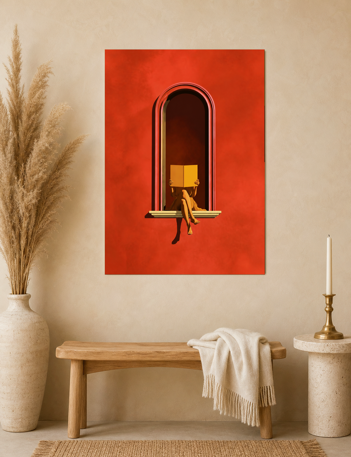 Minimalist Reader in Window Wall Art Print - unframed mockup