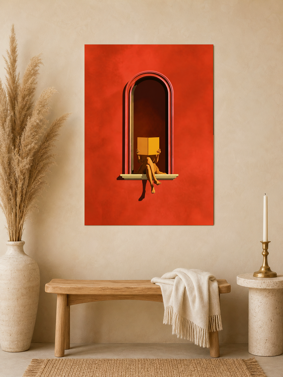 Minimalist Reader in Window Wall Art Print - unframed mockup