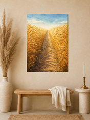 Golden Wheat Field Path Landscape Wall Art Print - unframed mockup