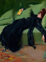 Reclining Woman in Black Dress Wall Art Print