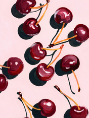 Cherry Pattern Wall Art Print on Pink Background - unframed
