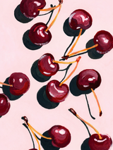 Cherry Pattern Wall Art Print on Pink Background