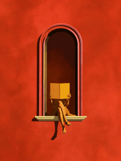 Minimalist Reader in Window Wall Art Print - unframed