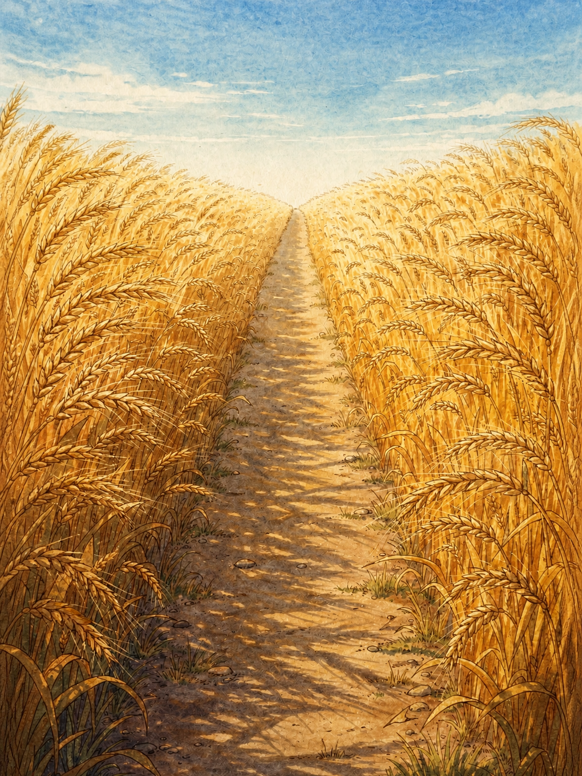 Golden Wheat Field Path Landscape Wall Art Print - unframed