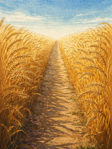 Golden Wheat Field Path Landscape Wall Art Print