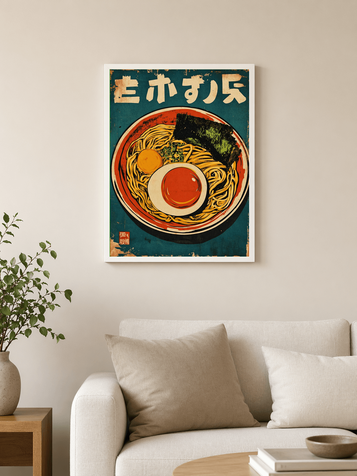 Vintage Japanese Ramen Wall Art Print - white framed