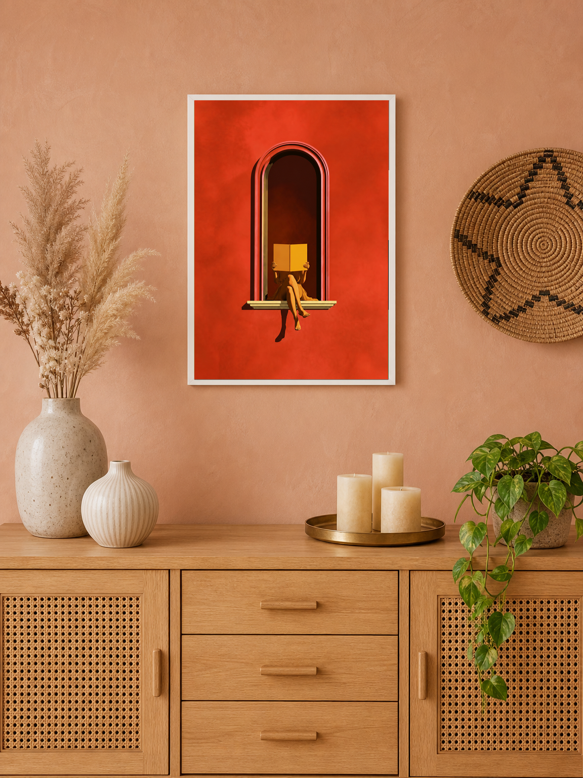 Minimalist Reader in Window Wall Art Print - white framed