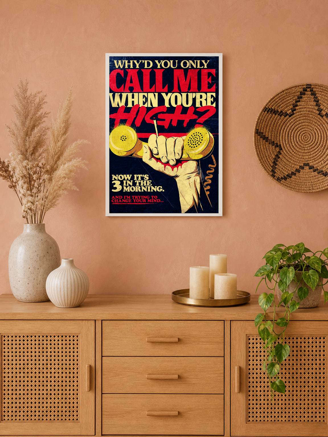 Retro High Contrast Typography Wall Art Print - white framed
