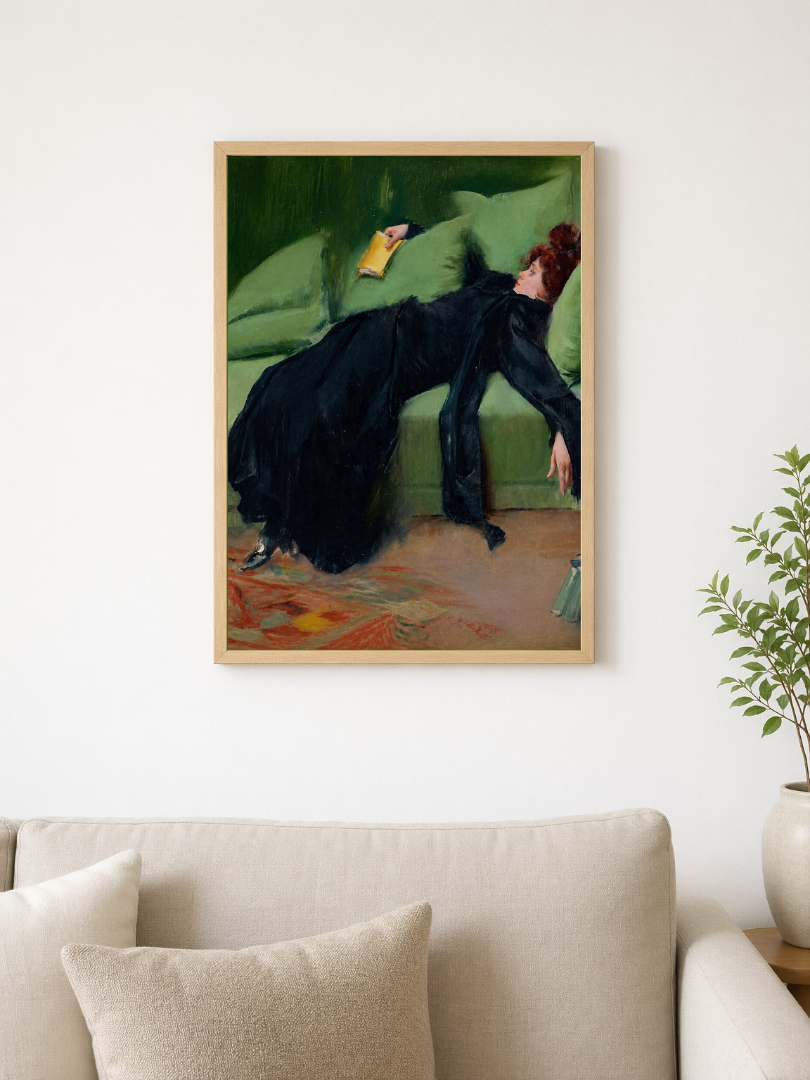Reclining Woman in Black Dress Wall Art Print - wood framed poster