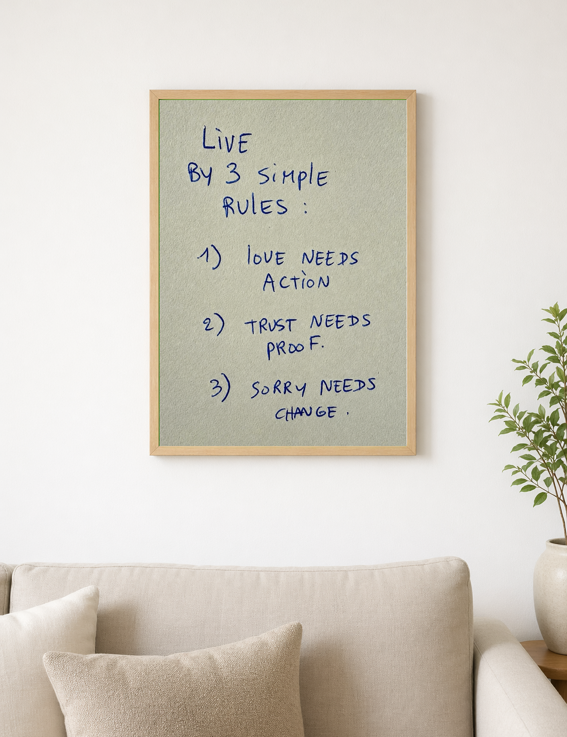 Live By 3 Simple Rules Quote Wall Art Print - wood framed poster