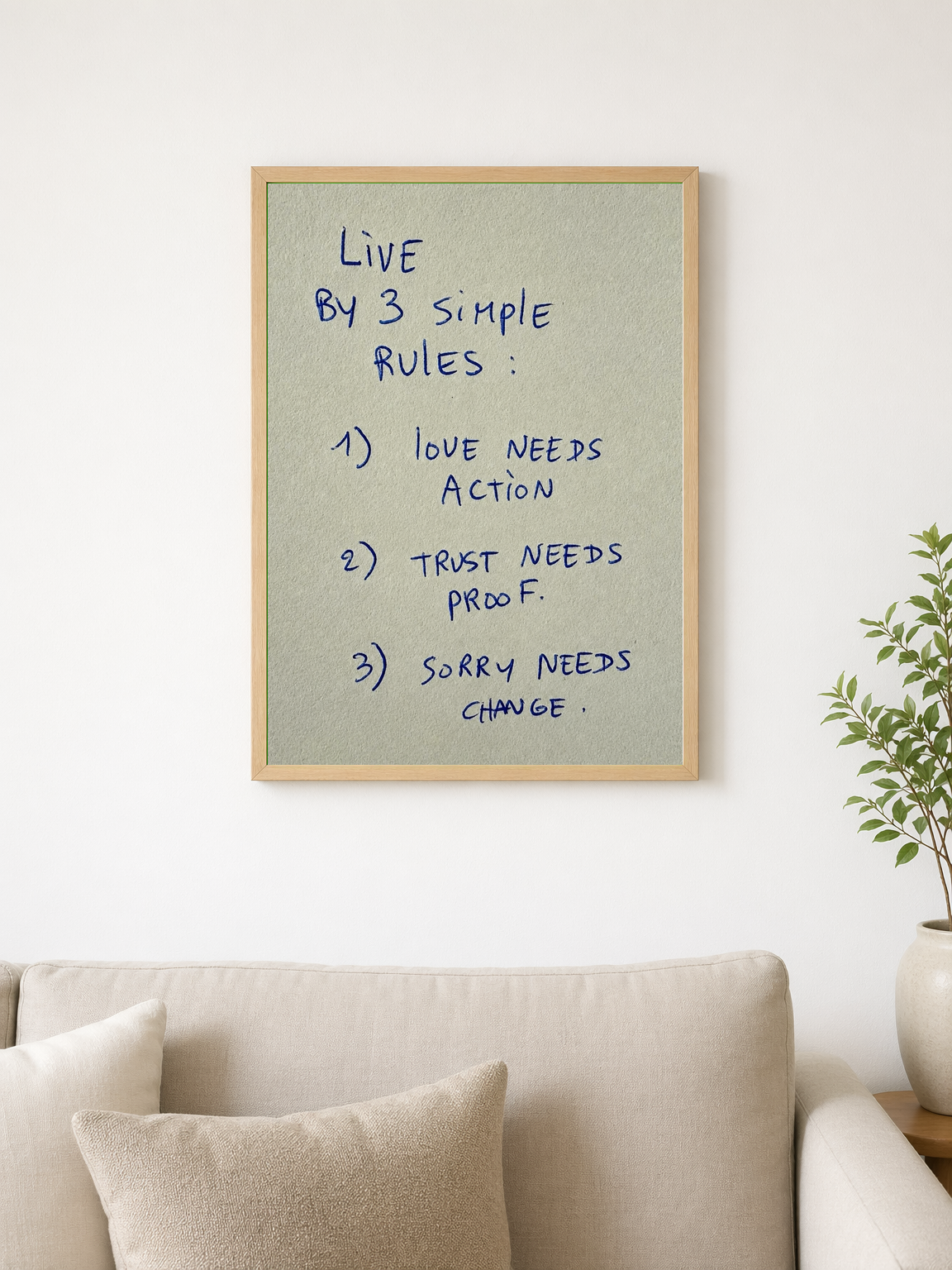 Live By 3 Simple Rules Quote Wall Art Print - wood framed poster