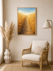 Golden Wheat Field Path Landscape Wall Art Print - wood framed poster