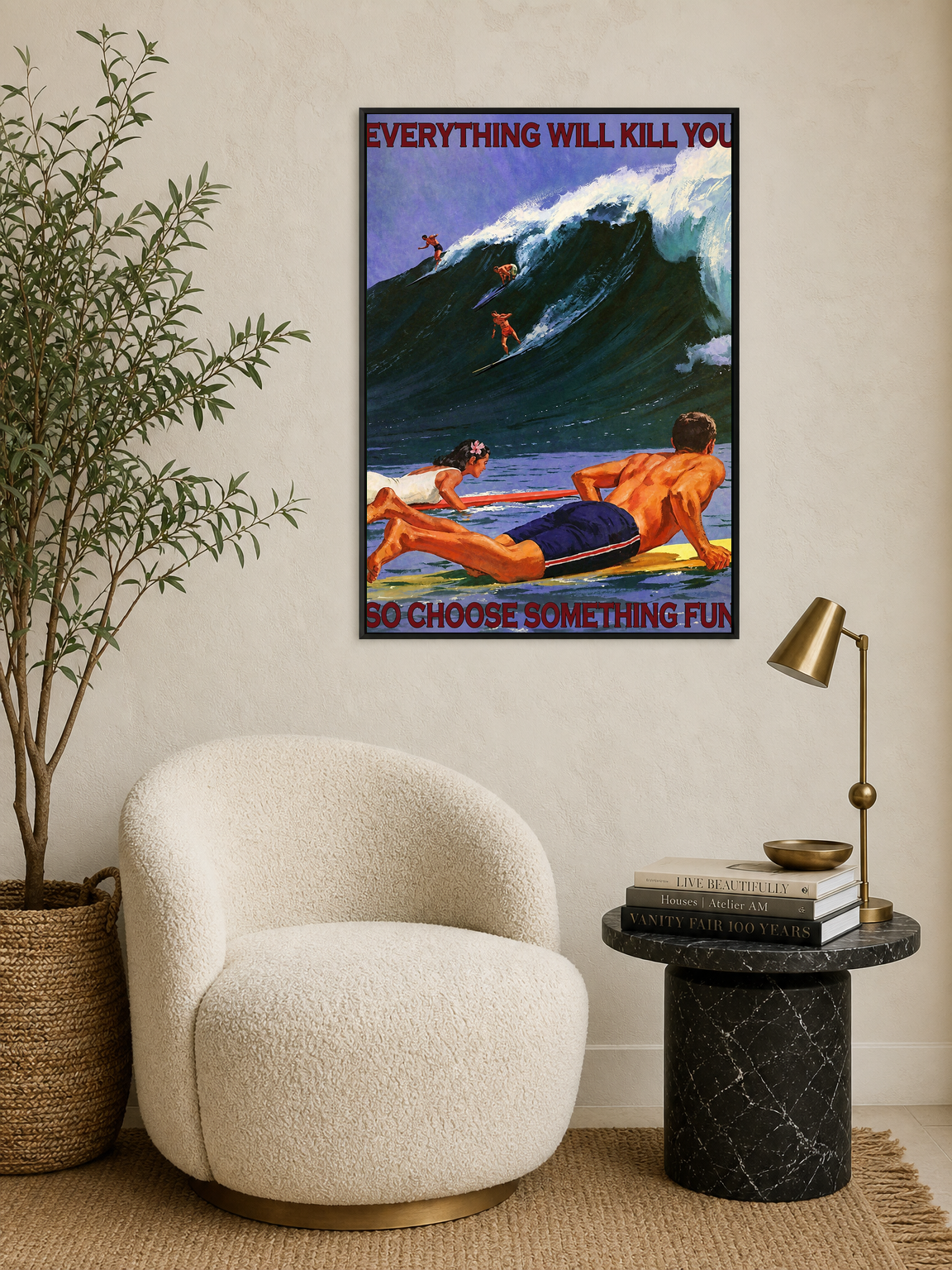 Everything Will Kill You Surfing Wall Art Print - black framed
