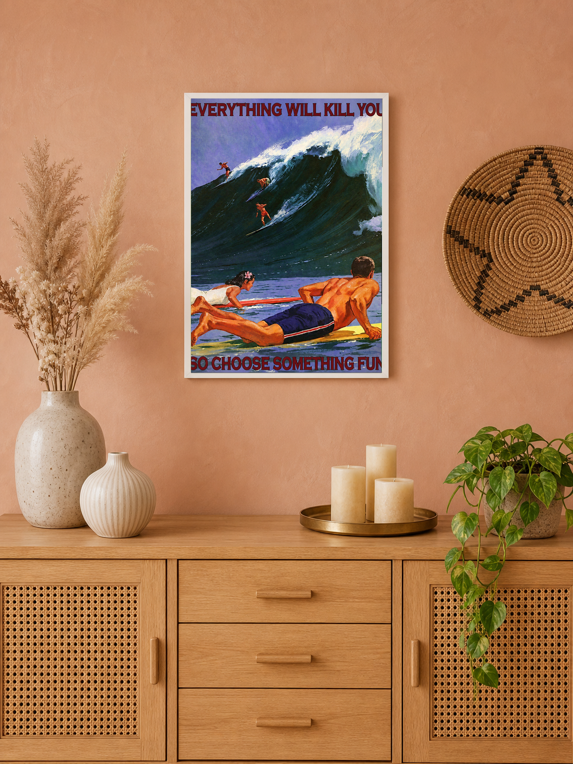 Everything Will Kill You Surfing Wall Art Print - white framed