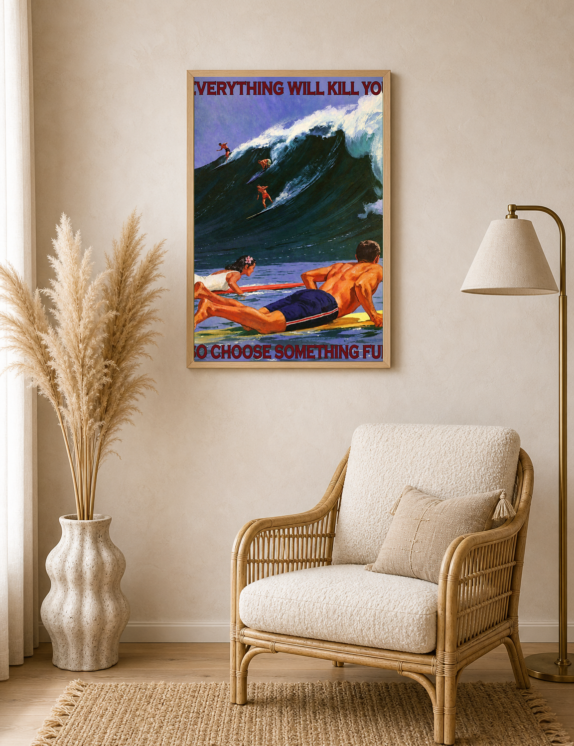 Everything Will Kill You Surfing Wall Art Print - wood framed poster