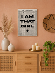 I Am That Girl Typography Wall Art Print - white framed