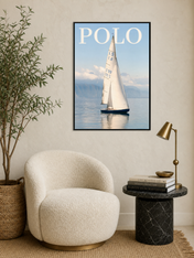 Polo Sailboat Wall Art Print on Calm Blue Water - black framed