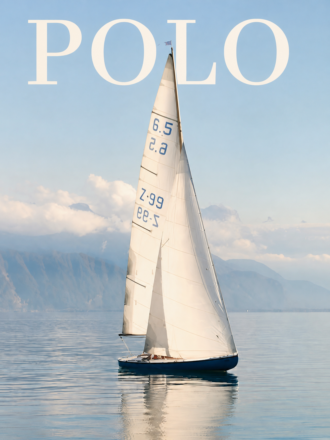 Polo Sailboat Wall Art Print on Calm Blue Water - unframed