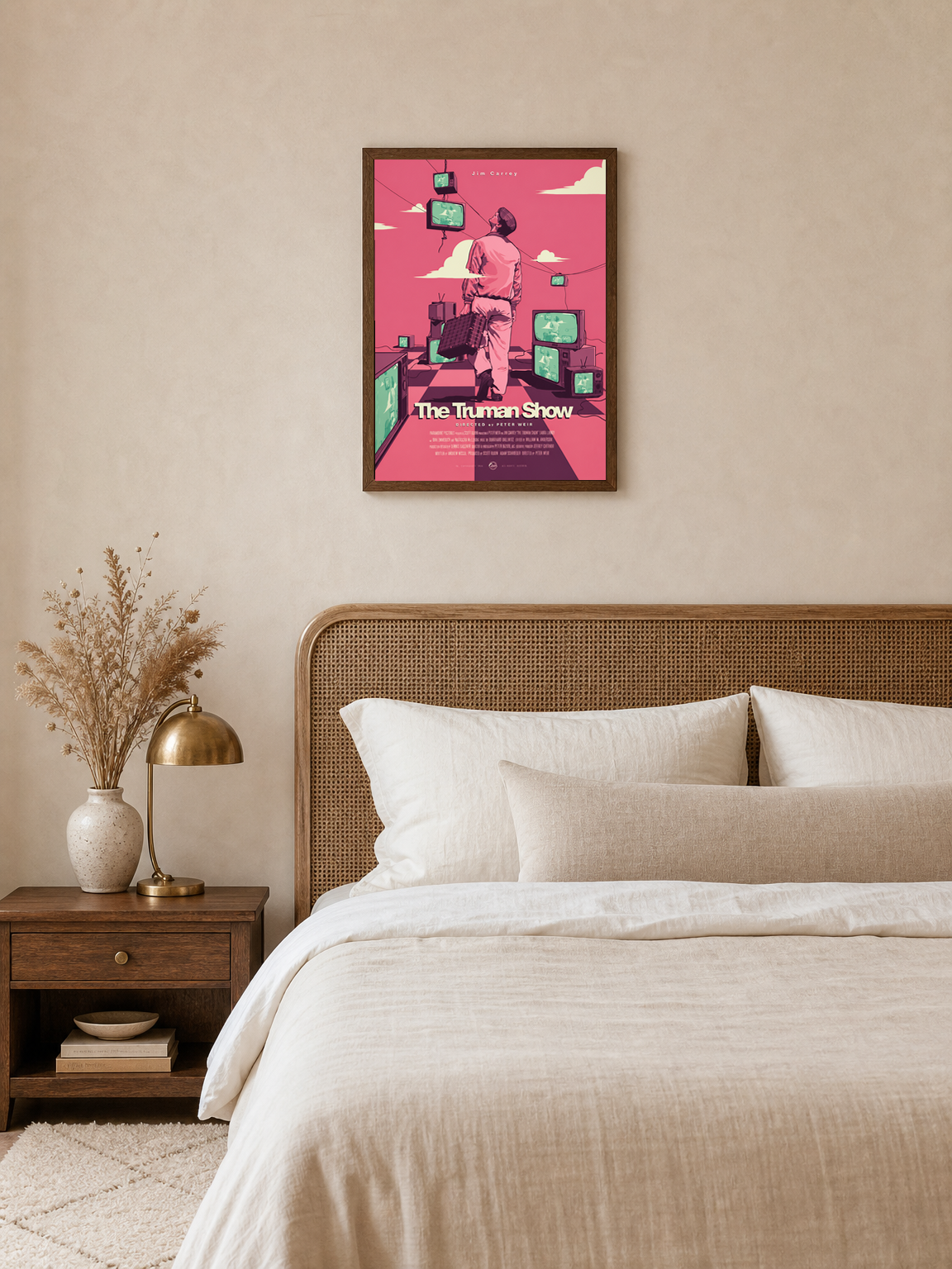 The Truman Show Retro Wall Art Print Poster - dark wood framed