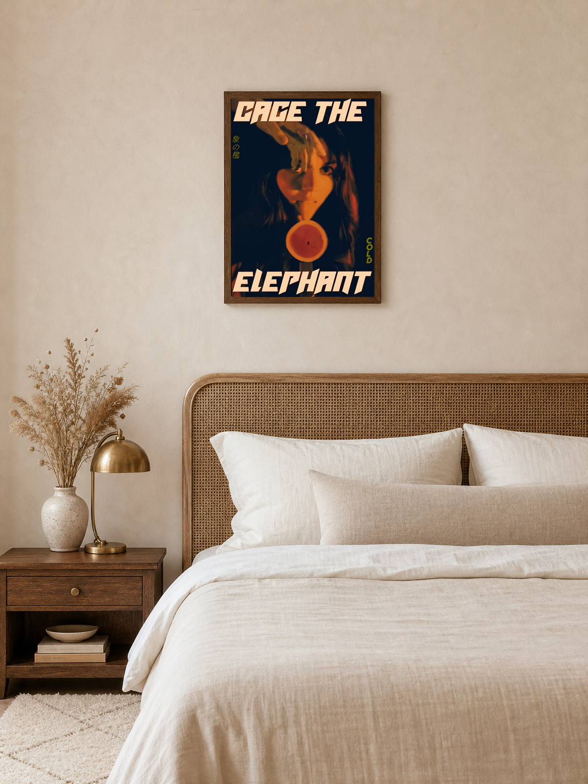 Cage the Elephant Cold Retro Wall Art Print - dark wood framed