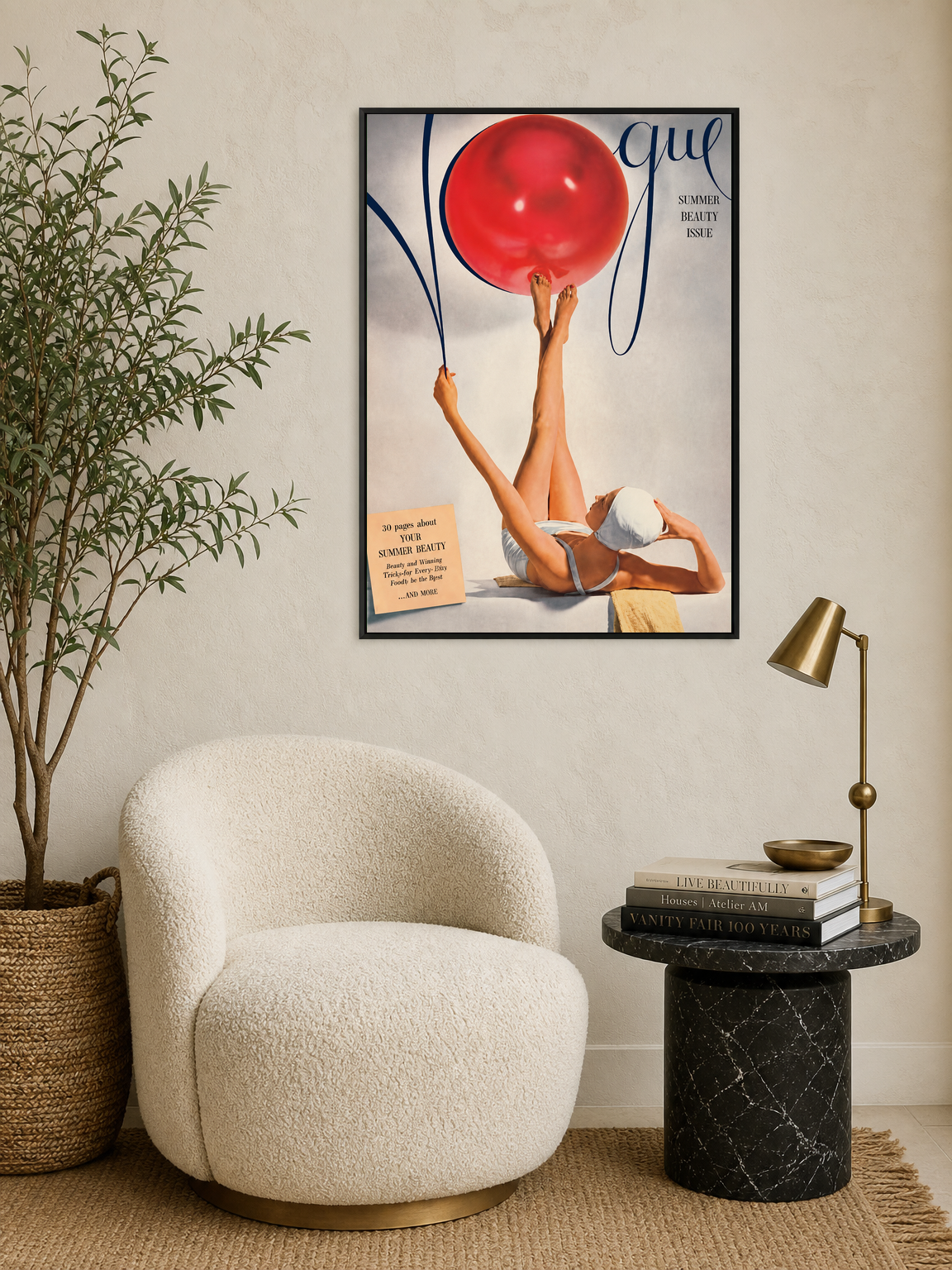 Vintage Vogue Summer Beauty Wall Art Print - black framed