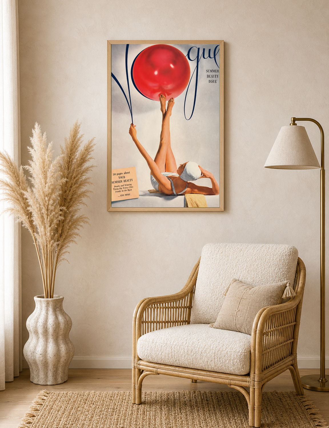 Vintage Vogue Summer Beauty Wall Art Print - wood framed poster