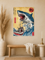 Japanese Shark Attack Wall Art Print - unframed mockup