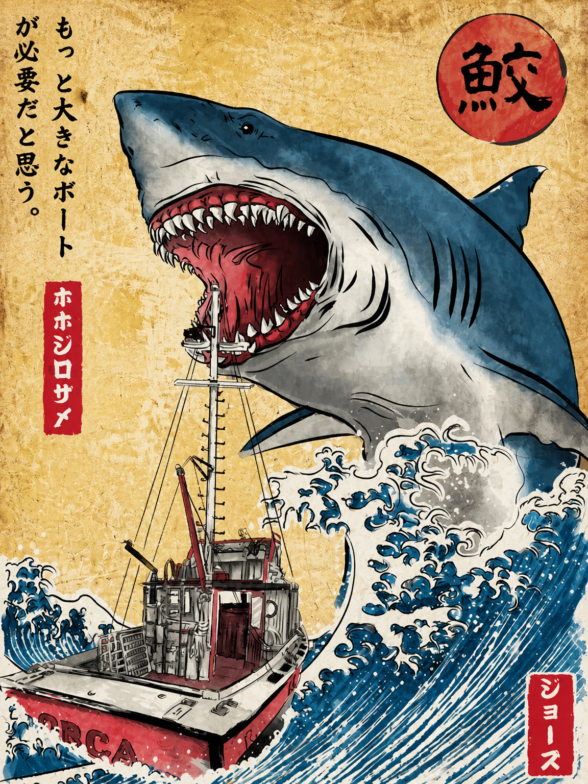 Japanese Shark Attack Wall Art Print - unframed