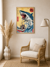 Japanese Shark Attack Wall Art Print - wood framed poster